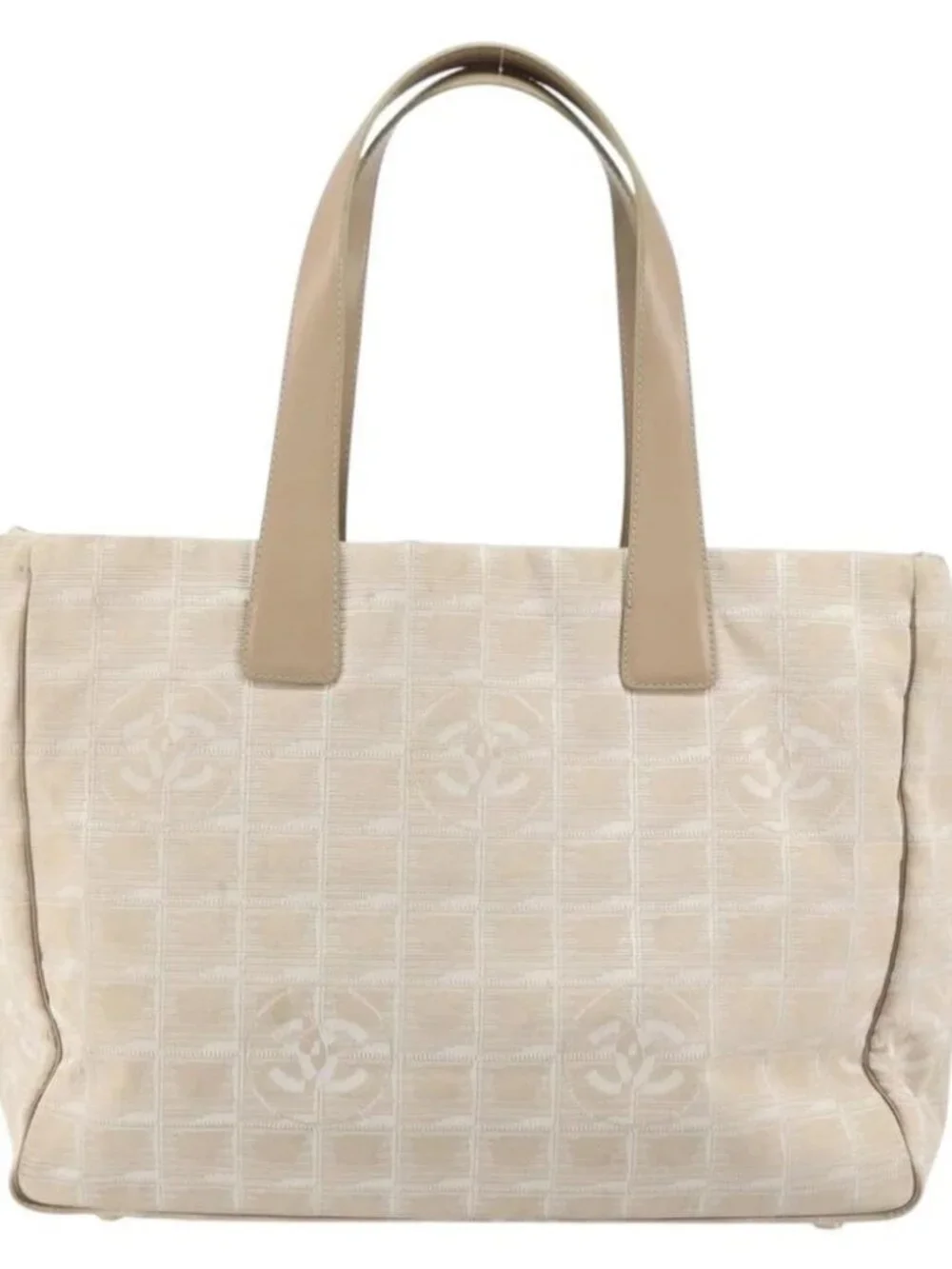 CHANEL New Travel Line Tote Bag Beige Gold CC Auth 158686